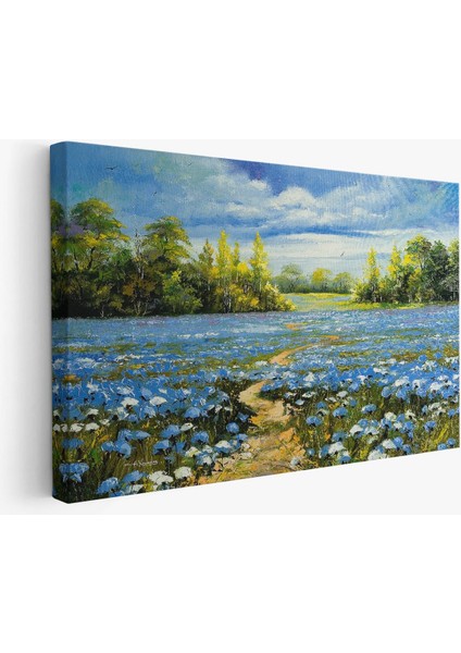 Mavi Gelincik Tarlası Yağlıboya Görünüm Dekoratif Kanvas Duvar Tablosu fiyatları