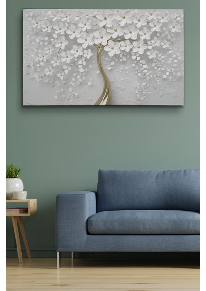 Beyaz Gelincik Ağacı Dekoratif Kanvas Duvar Tablosu