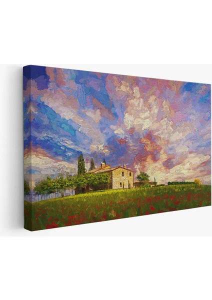 Toskana Italyadaki Kırmızı Gelincik Tarlası Yağlıboya Görünüm Kanvas Tablosu fiyatları