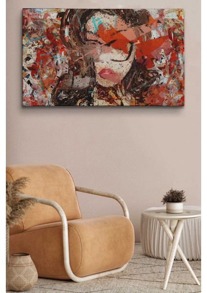 Çağdaş Sanat Kadın Portresi Yağlıboya Görünüm Dekoratif Kanvas Duvar Tablosu