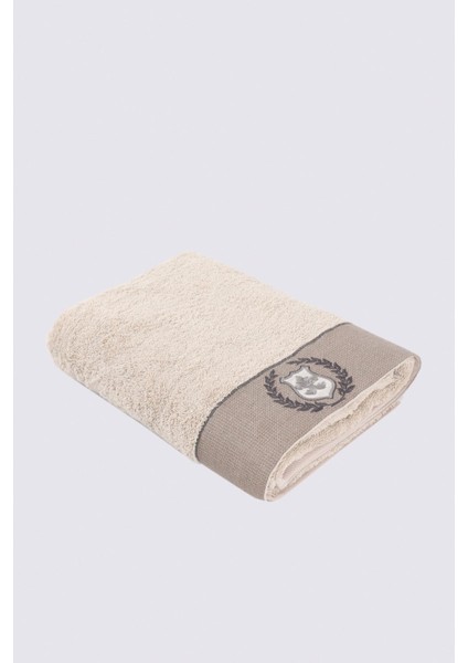 Duru Banyo Havlusu Organik Pamuk Nakışlı Bej 80X150 cm