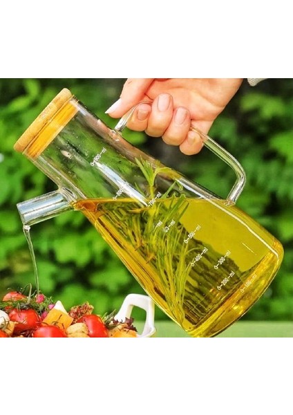 900 ml Bambu Kapaklı Cam Yağdanlık Sirkelik Süt Saklama Su Sürahisi