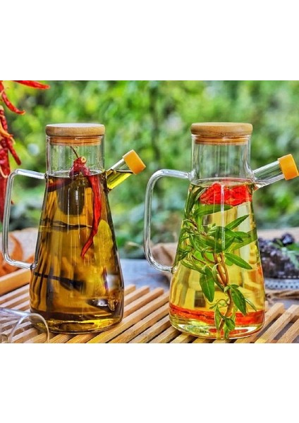 900 ml Bambu Kapaklı Cam Yağdanlık Sirkelik Süt Saklama Su Sürahisi