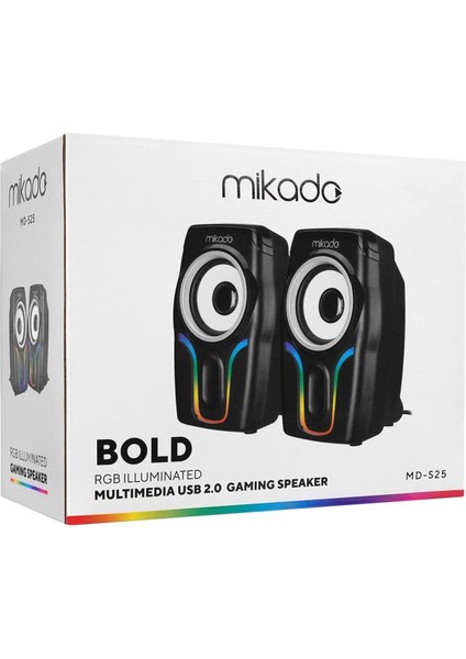 MD-S25 BOLD 2.0 Multimedia 3W*2 Siyah 6 Renk Modu ile USB RGB Işıklı Speaker Hoparlör