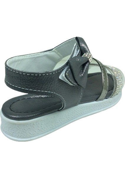 Grafen Filet Kız Çocuk Sandalet Platin Şeffaf Taşlı Abiye Ayakkabı