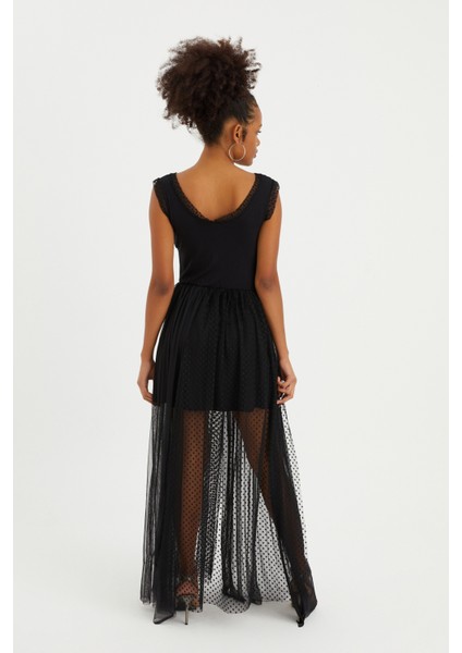 Tül Etekli Yırtmaçlı Elbise modelleri