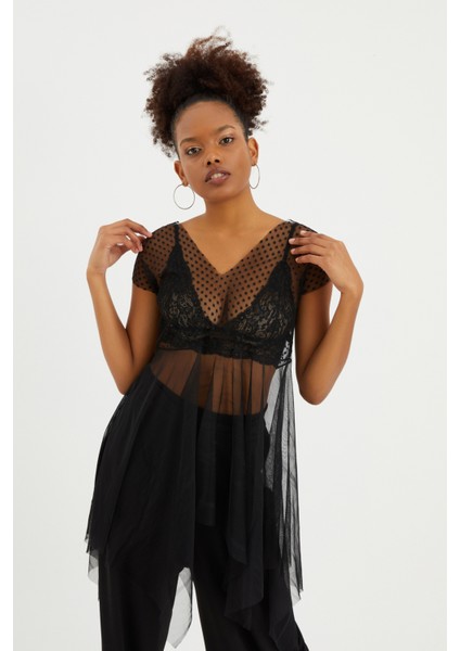 Puantiye Detaylı Tül Tunik