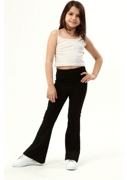 Kız Çocuk Siyah Yüksel Bel Ispanyol Paça Tayt Pantolon fiyatları