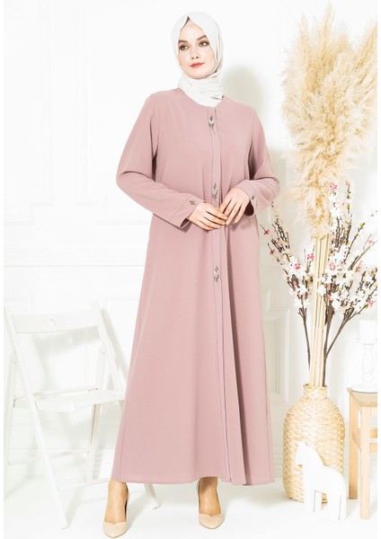 Yaprak Detaylı Pudra Ferace 3487