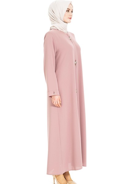 Yaprak Detaylı Pudra Ferace 3487 modelleri