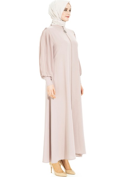 Kolları Pilise Detaylı Fermuarlı Bej Ferace 3453 modelleri