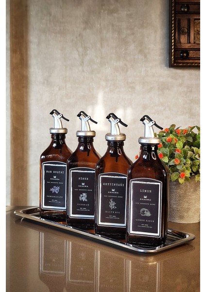 Stantlı Amber 4'lü 250 ml Zeytinyağı Nar Ekşisi Limon Sirke Şişesi Yağdanlık Yağlık Seti Syah YCB4LÜPAST1SİYAH modelleri