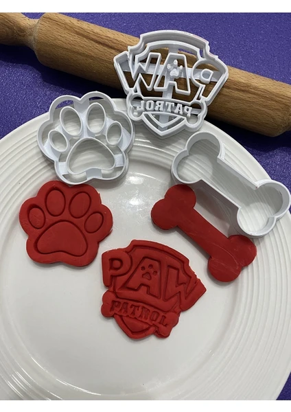 Mini Tasarım Atölyem Paw Patrol Logo-Pati-Kemik Kurabiye Kalıbı Seti