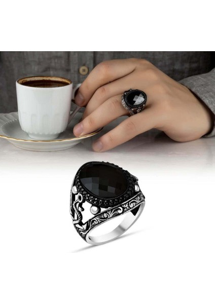 925 Ayar Gümüş Mikro Taşlı Çapa Motifli Zirkon Erkek Yüzük