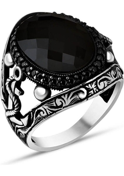 925 Ayar Gümüş Mikro Taşlı Çapa Motifli Zirkon Erkek Yüzük fiyatları