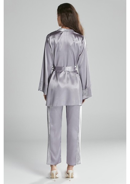 2040 Üçlü Kadife - Saten Pijama Takımı modelleri