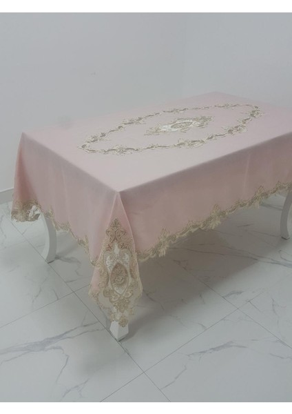Perla Lüx Dantelli Simli Keten Kumaş Pudra Masa Örtüsü Dikdörtgen 160x230 cm - 1159