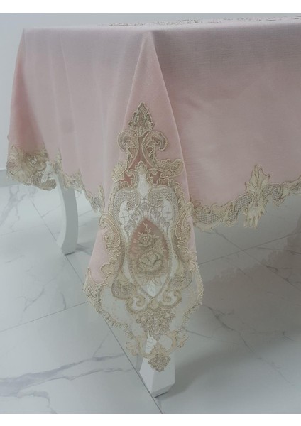 Perla Lüx Dantelli Simli Keten Kumaş Pudra Masa Örtüsü Dikdörtgen 160x230 cm - 1159