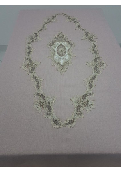 Perla Lüx Dantelli Simli Keten Kumaş Pudra Masa Örtüsü Dikdörtgen 160x230 cm - 1159