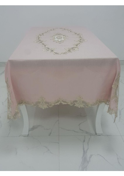 Perla Lüx Dantelli Simli Keten Kumaş Pudra Masa Örtüsü Dikdörtgen 160x230 cm - 1159