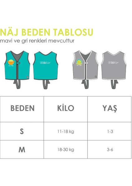 Naj Neoprene Yüzme Yeleği Gri(1-3 Yaş)