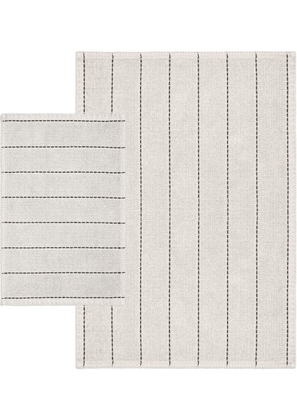 Basic Stripe Doğal Pamuklu Banyo Kilim Seti