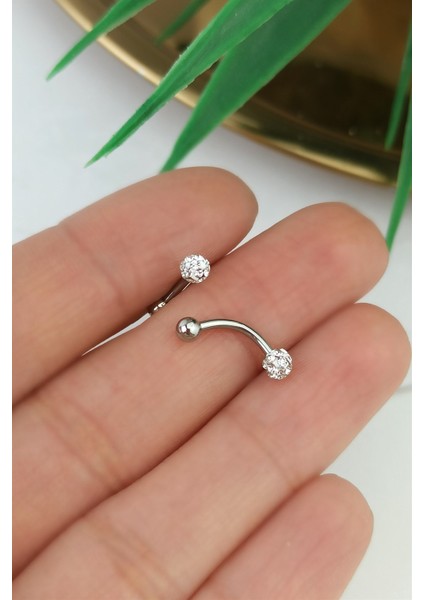 316 Cerrahi Çelik Büyük Top Taşlı Elips Piercing TRPIERCING0140