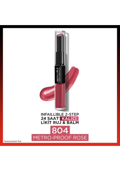 L'Oréal Paris Infaillible 2-Step 24 Saat Kalıcı Likit Ruj & Balm - 804 Metro-Proof Rose