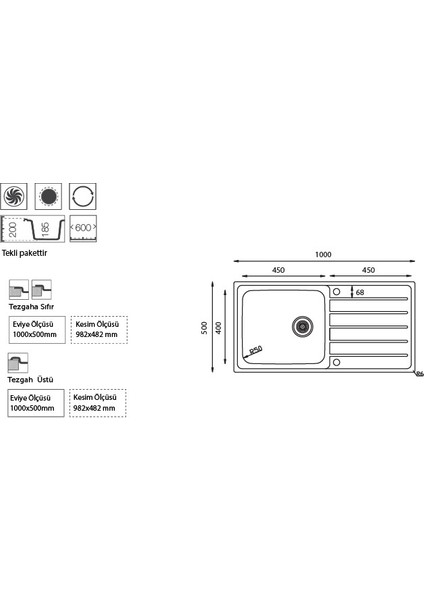 Evye Hs 100 Polisajlı Sol Tezgahüstü fiyatları