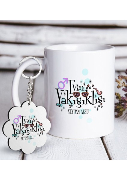 Kişiye Özel Evin Yakışıklısı Beyaz Kupa ve Anahtarlık Hediye Seti-2