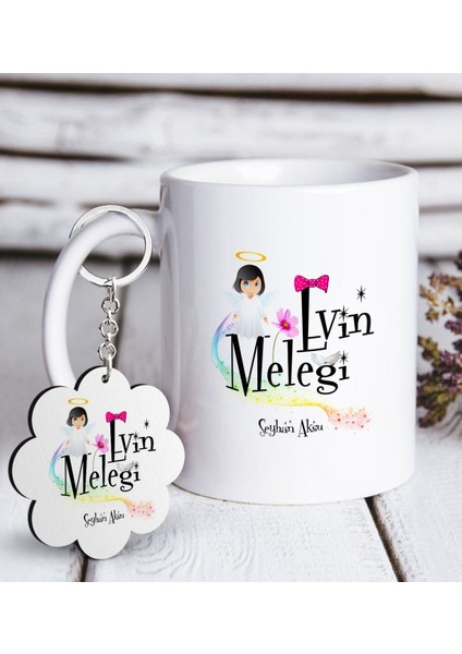 Kişiye Özel Evin Meleği Beyaz Kupa ve Anahtarlık Hediye Seti
