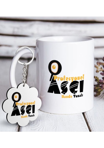 Kişiye Özel Profesyonel Aşçı Beyaz Kupa ve Anahtarlık Hediye Seti