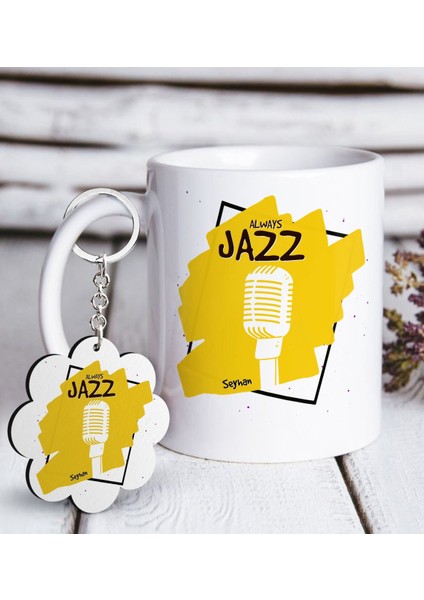 Kişiye Özel Jazz Beyaz Kupa ve Anahtarlık Hediye Seti