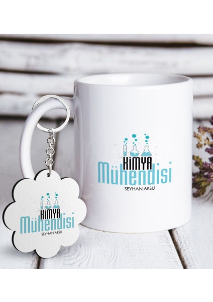 Kişiye Özel Mesleki Kimya Mühendisi Beyaz Kupa ve Anahtarlık Hediye Seti-1