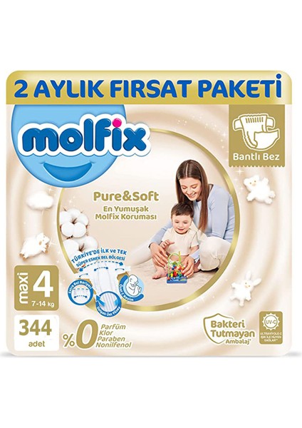 Pure&Soft Bebek Bezi 4 Beden 7-14 kg Mega Avantaj Paket 344'lü