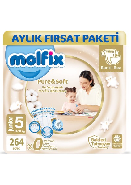 Pure&Soft Bebek Bezi 5 Beden Mega Avantaj Paket 264'lü