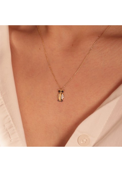 Adil Idil Kuyumculuk 14 Ayar Taş Detay Baykuş Kolye