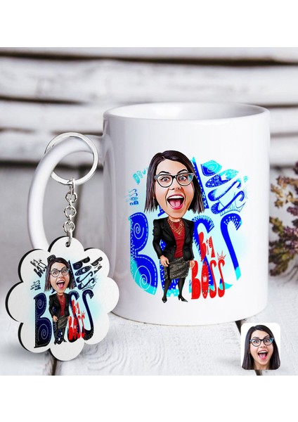 Kişiye Özel Bayan Big Boss Karikatürlü Beyaz Kupa Ve Anahtarlık Hediye Seti-3