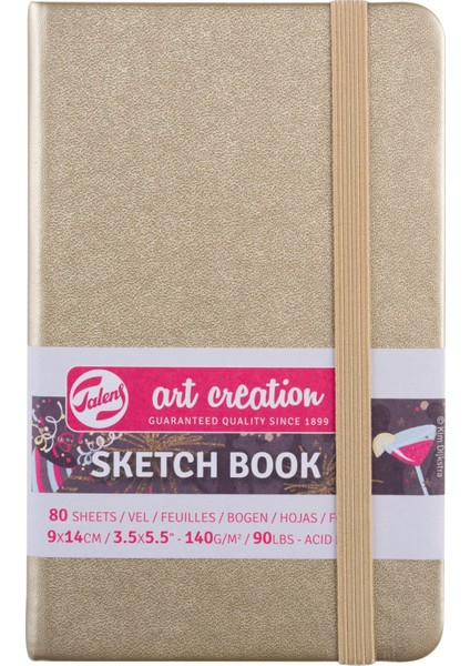 Sketchbook Sert Kapak Eskiz Çizim Defteri 9X14 Cm. 140 Gr. 80 Yp. Metalik Altın