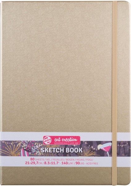 Sketchbook Sert Kapak Eskiz Çizim Defteri 21X30 Cm. 140 Gr. 80 Yp. Metalik Altın