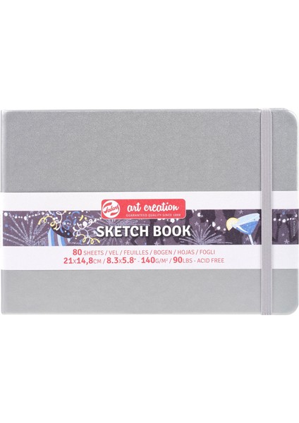 Sketchbook Sert Kapak Eskiz Çizim Defteri 15X21 Cm. 140 Gr. 80 Yp. Metalik Gümüş