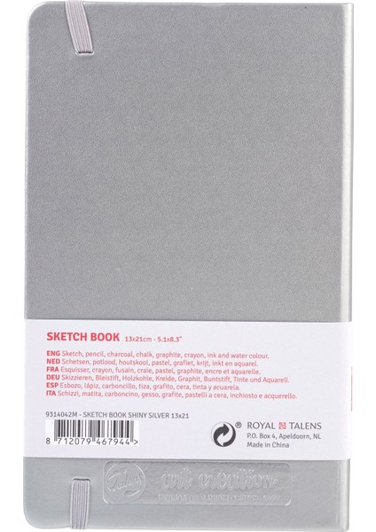 Sketchbook Sert Kapak Eskiz Çizim Defteri 13X21 Cm. 140 Gr. 80 Yp. Metalik Gümüş