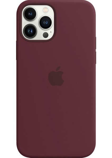 Apple iPhone 13 Pro Max Silikon Kılıf Logolu Lansman Kılıf- Bordo