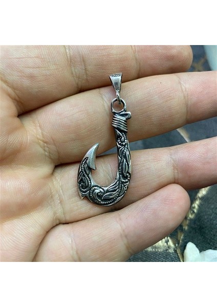 925 Ayar Gümüş Olta Motifli Denizci Kolye Ucu