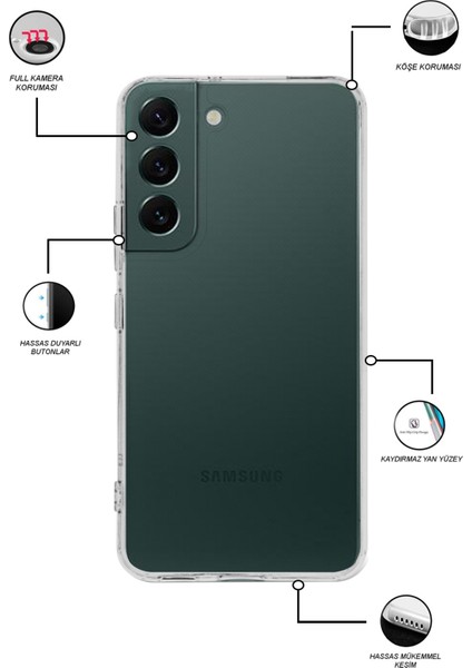 Samsung Galaxy S22 Şeffaf Kamera Korumalı Silikon Kılıf Rubber Arka Kapak