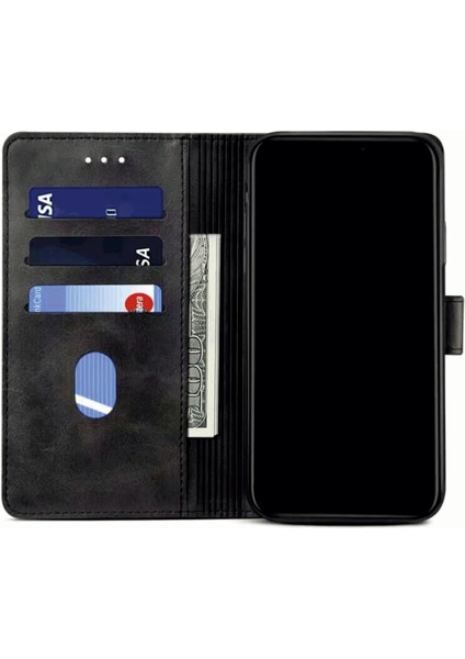 Infinix Note 10 Pro Cüzdan Kılıf Kapaklı Stantlı Siyah