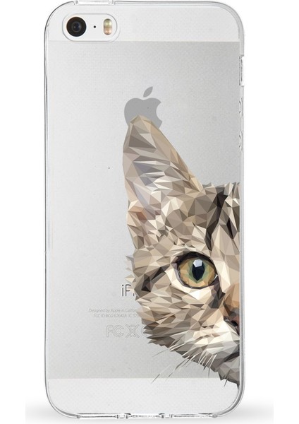 Apple iPhone 5 Uyumlu Kapak Catface Tasarımlı Şeffaf Silikon Kılıf