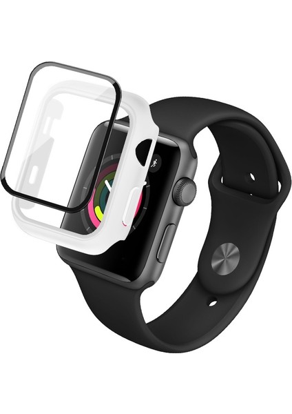 Imak Darbeye Pc Koruyucu Kılıf ile Temperli Cam Filmi ile Apple Watch Uyumlu Serisi 3 2 1 38MM Beyaz (Yurt Dışından)