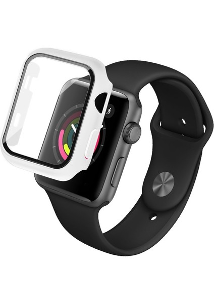 Imak Darbeye Pc Koruyucu Kılıf ile Temperli Cam Filmi ile Apple Watch Uyumlu Serisi 3 2 1 38MM Beyaz (Yurt Dışından)