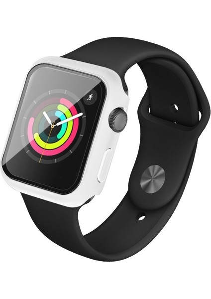 Imak Darbeye Pc Koruyucu Kılıf ile Temperli Cam Filmi ile Apple Watch Uyumlu Serisi 3 2 1 38MM Beyaz (Yurt Dışından)